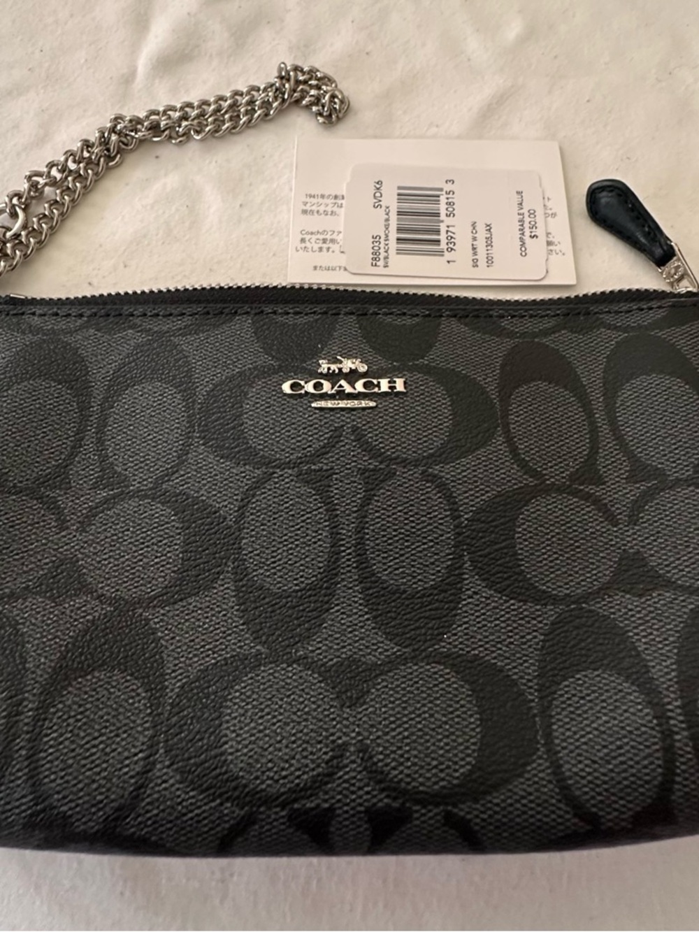 Coach Black Signature Wristlet with Chain Strap